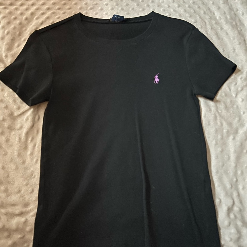 Ralph Lauren Black Tee with Pink Logo